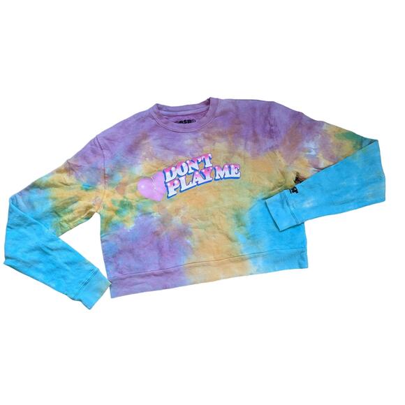 BSR By Samii Ryan | Don’t Play Me Multicolor Tie Dye Cropped Sweatshirt M - Picture 2 of 4